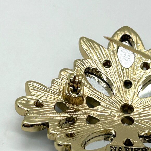 Napier Vintage Brooch Blue Green Rhinestone Teal Floral Cross Gold-Tone 2 inch - Picture 10 of 16